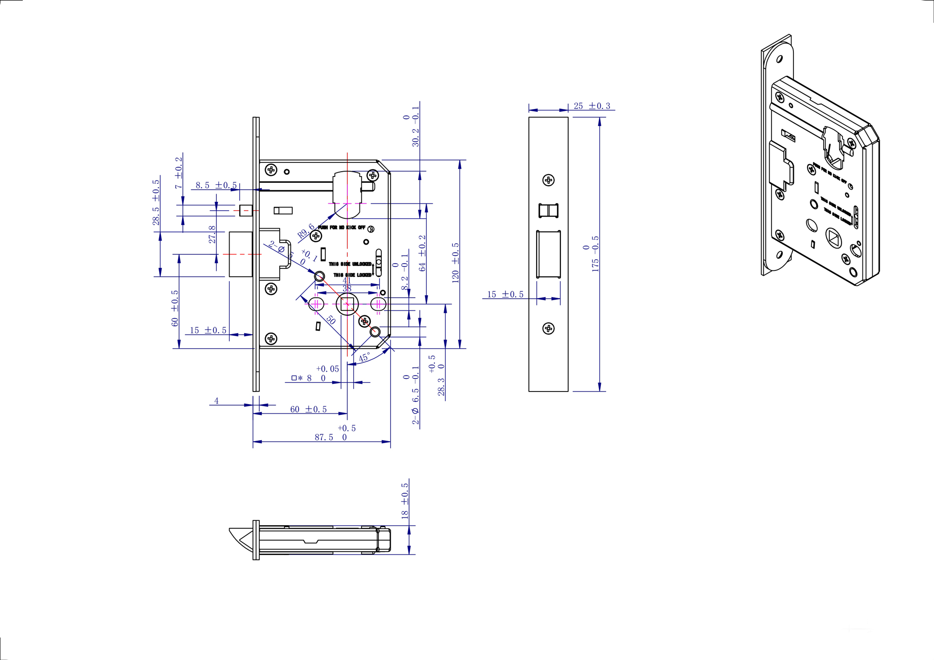 MF MORTICE STANDARD measurements