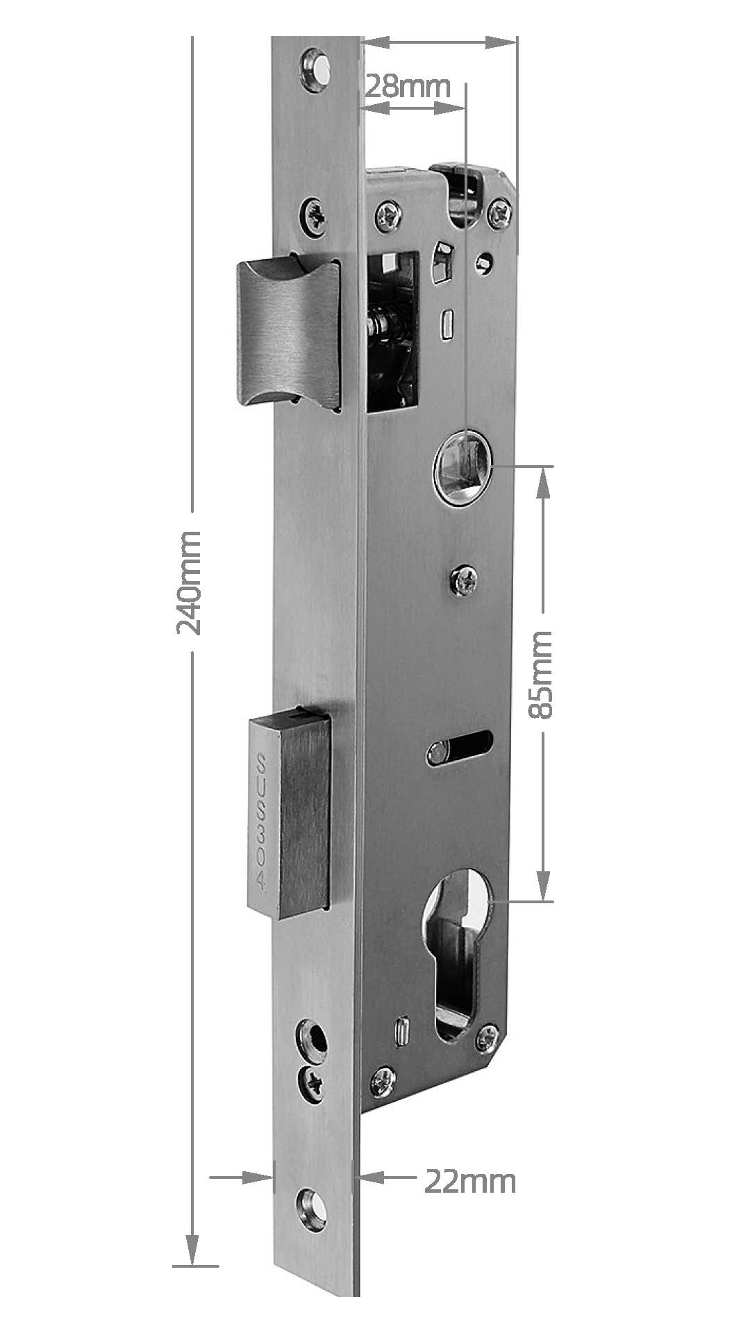 SW MORTICE 28MM BACKSET measurements