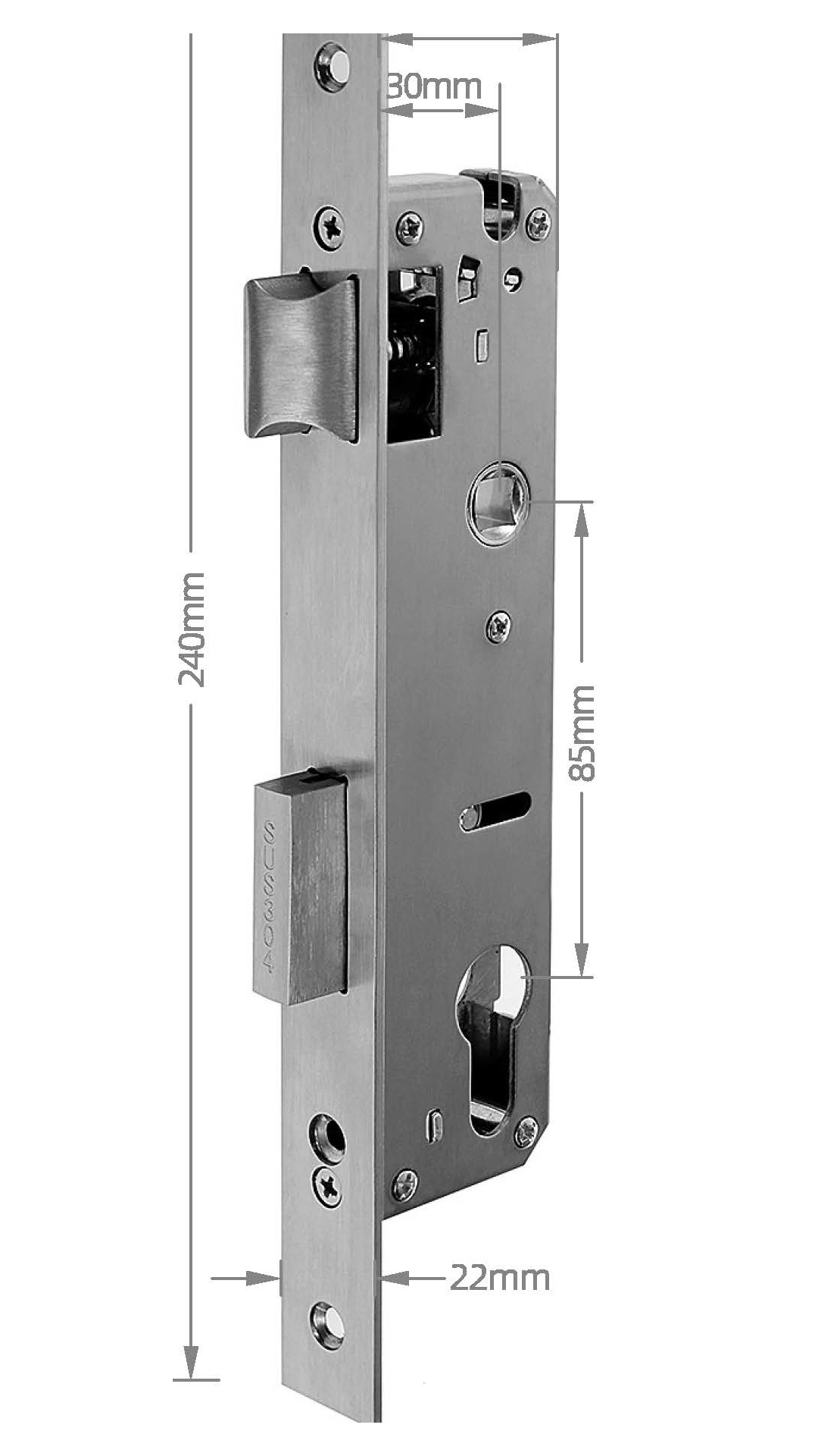 SW MORTICE 30MM BACKSET measurements