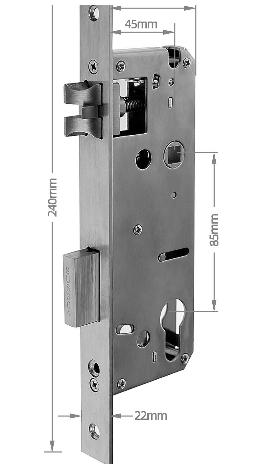 SW MORTICE 45MM BACKSET measurements