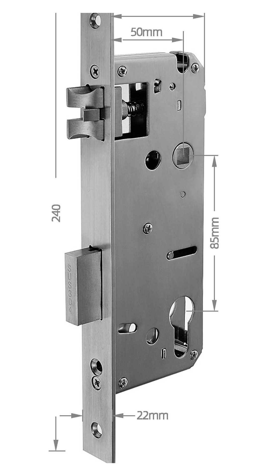 SW MORTICE 50MM BACKSET measurements