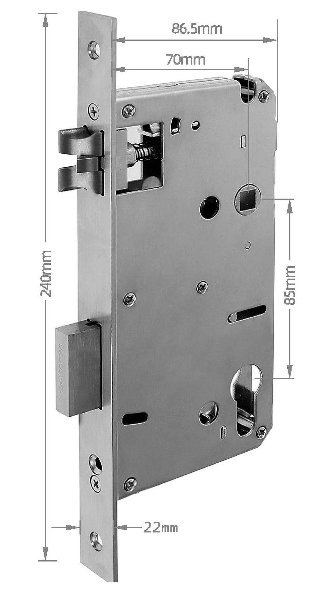 SW MORTICE 70MM BACKSET measurements