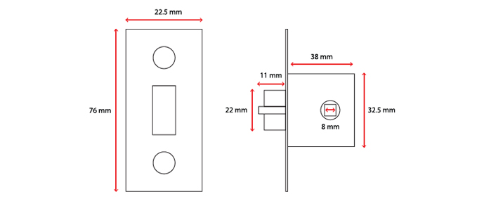 STANDARD DOOR LATCH 30MM measurements